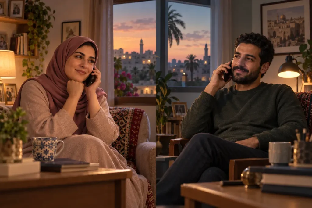 شقيقان بالغان يتحدثان عبر الهاتف في منزلين دافئين